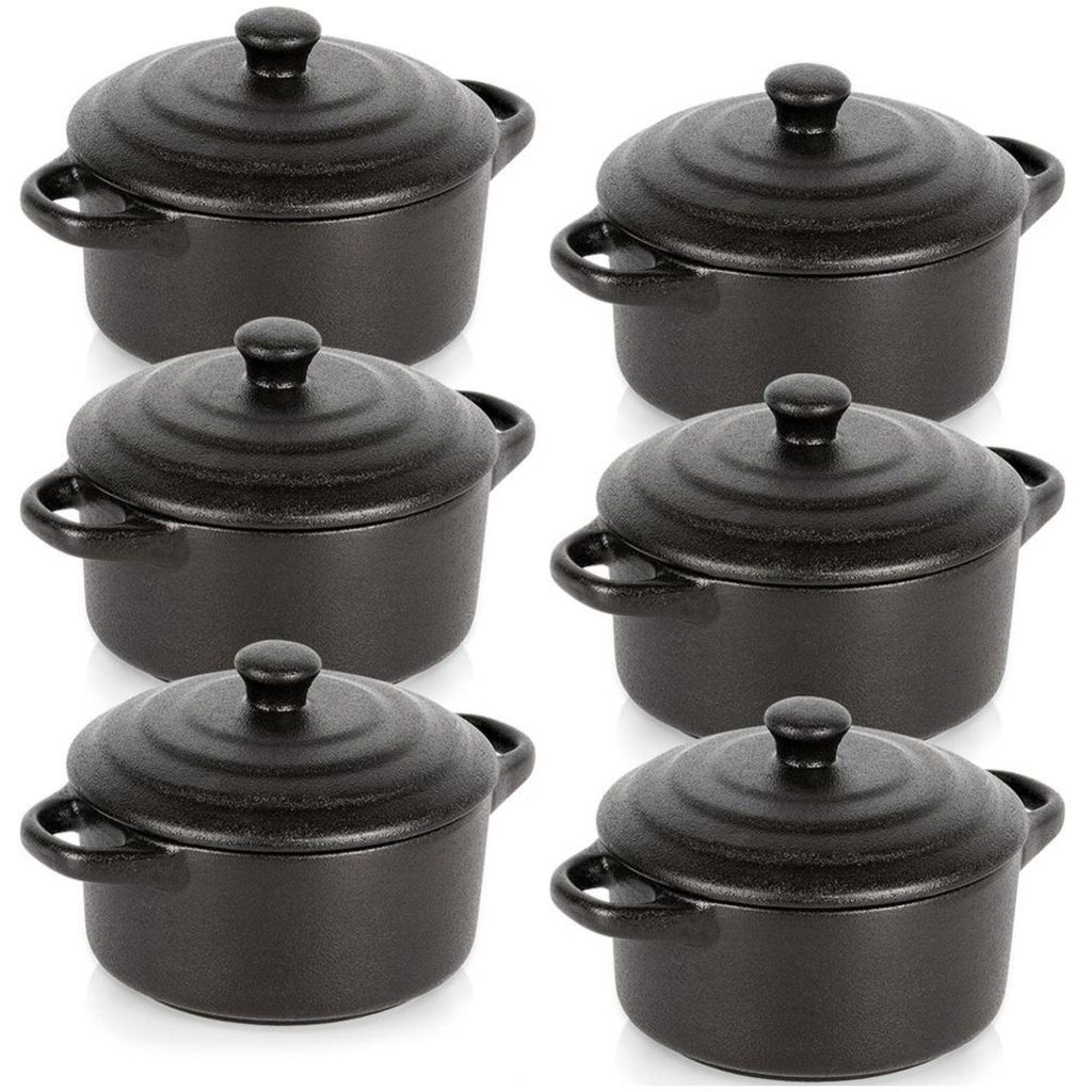 Vilde | Auflaufform - Mit Deckel - Schwarz - 450 ml - Aus Porzellan - Kochgeschirr - 6 Stück