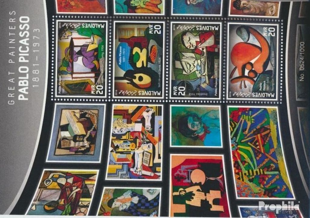 Briefmarken Malediven 2016 Mi 6205-6208 Kleinbogen (kompl. Ausg.) postfrisch Pablo Picasso