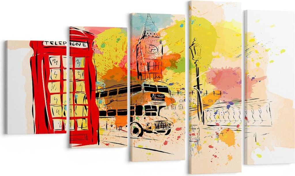 Bild auf Leinwand - Leinwandbild - London Bus - 100x60cm - Wand Bild - Wanddeko - Wandbilder - Leinwanddruck - Bilder - Kunstdruck - Wanddekoration...