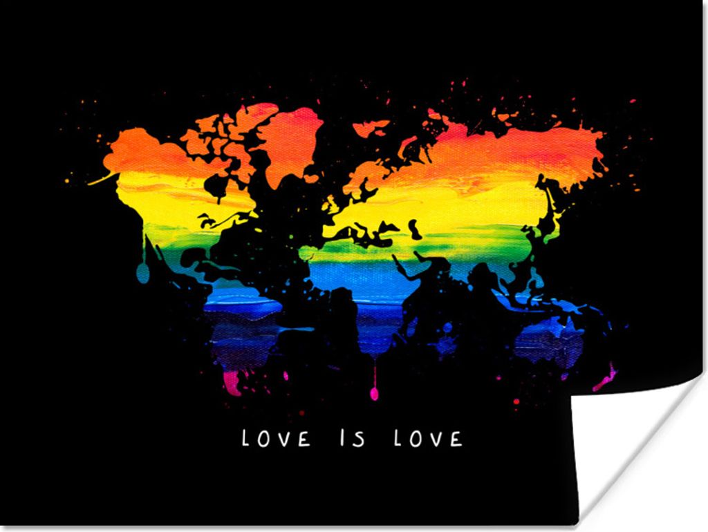 MuchoWow Poster Weltkarte - Regenbogen - Liebe 80x60 cm - Kunst für zu Hause