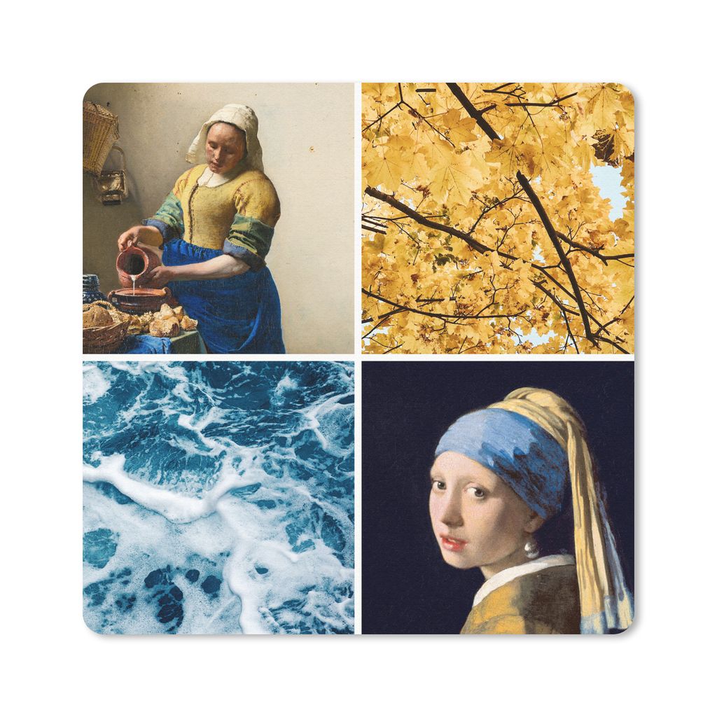 MuchoWow Mauspad Mousepad Milchmädchen - Mädchen mit Perlenohrring - Collage 20x20 cm - Mousepads - Maus Mat - Pad - Mausunterlage - Desk Mat -...