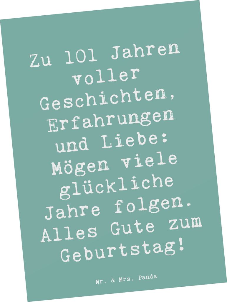 Mr. & Mrs. Panda Ansichtskarte Spruch 101. Geburtstag - Meeresbrise - Geschenk, Postkarten, freudige Überraschungen, Jubiläum, einzelkarte, Gebur...