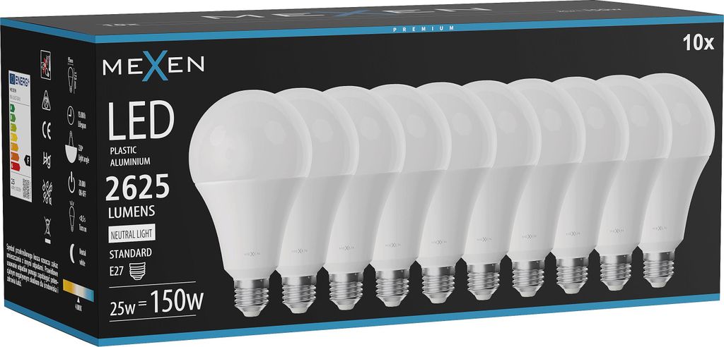 Mexen Nova 10x LED-Glühlampe E27, A95, 25W, Neutral - Produktbild 