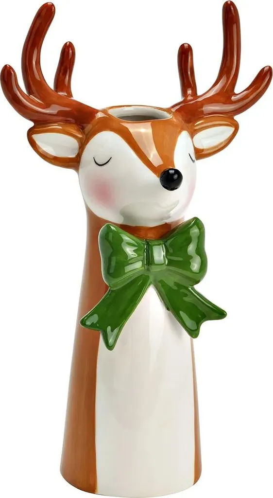 Vase Cerf avec nœud en céramique blanche - Objet déco raffiné 30cm