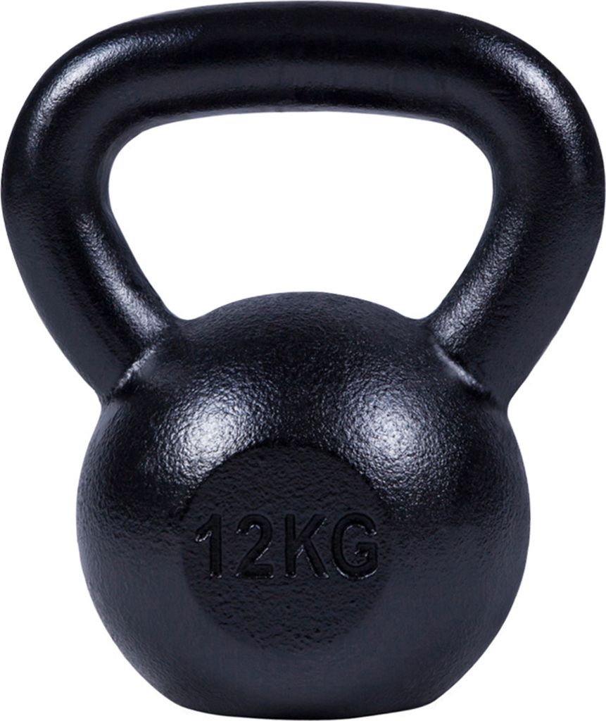 GORILLA SPORTS Kettlebell - 12kg Gewichte, Gusseisen, Bodenschonend, Schwarz - Kugelhantel, Schwunghantel, Kugelgewicht, Rundgewicht, Krafttraining