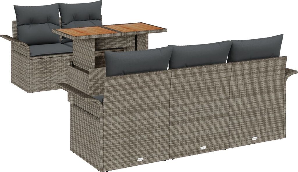Möbel 6-teiliges Garten-Sofa-Set mit Kissen grau Poly-Rattan, 2-Sitzer Garten-Sofa mit Stauraum & Kissen grau Poly-Rattan - Gartensofas 3358008