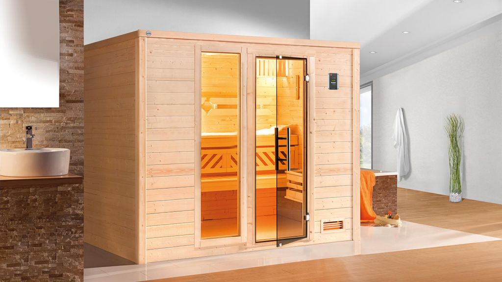 weka Premium Massivholz-Sauna BERGEN Gr. 3 Sparset 7,5 kW OS inkl. digitaler Steuerung x B x T x H x 246 x 195 x 205