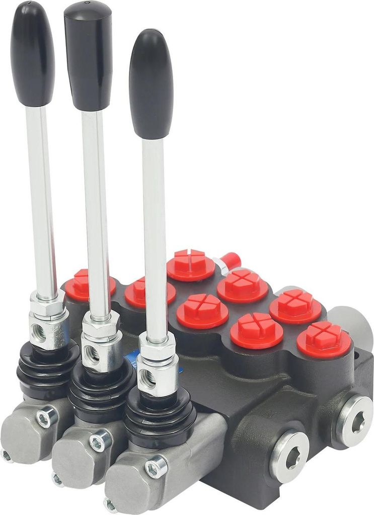 Hydraulisches Wegeventil - P40 3-fach Steuerblock für Lader/Holzspalter - 40 l/min - 1,27 cm BSPP-Anschlüsse - Manuelle Bedienung - Druckbegrenzu...