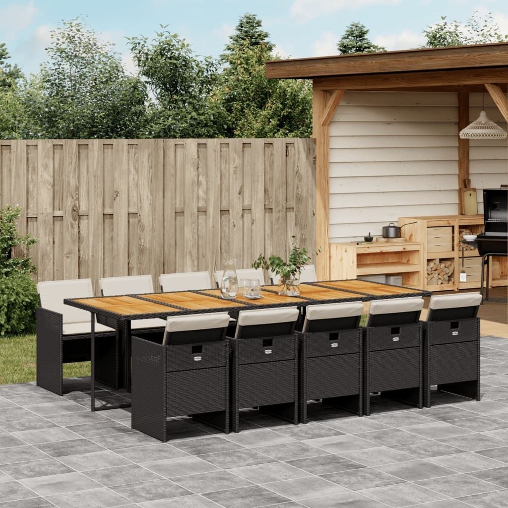 Maison Exclusive - 11-tlg. Garten-Essgruppe mit Kissen Schwarz Poly Rattan