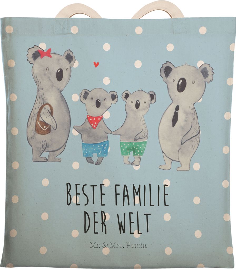 Mr. & Mrs. Panda Beuteltasche Koala Familie zwei - Blau Pastell - Geschenk, Stofftragetasche, Muttertag, Koalabär, Tote Bag, shopping, Tragetasche...