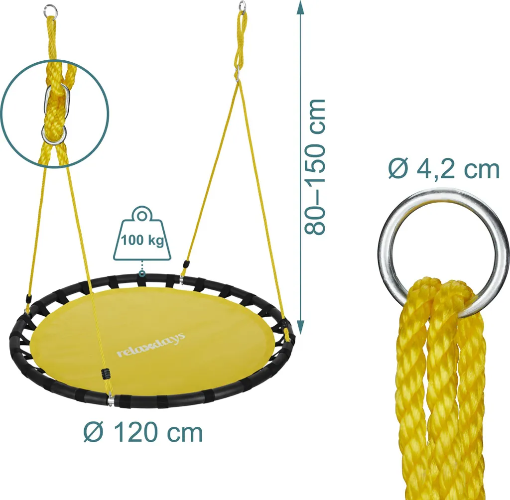 Balançoire Nid Ronde 120cm avec Cordes Réglables - Sécurité et Confort