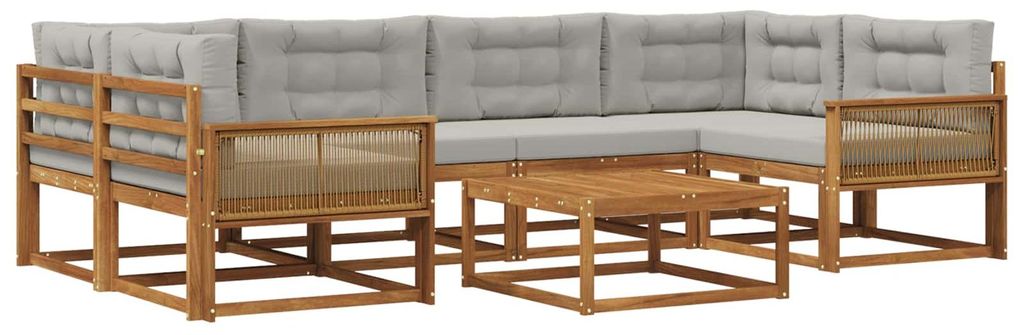 vidaXL Outdoor-Sofagarnitur mit Kissen 7 pcs Natur und Hellgrau