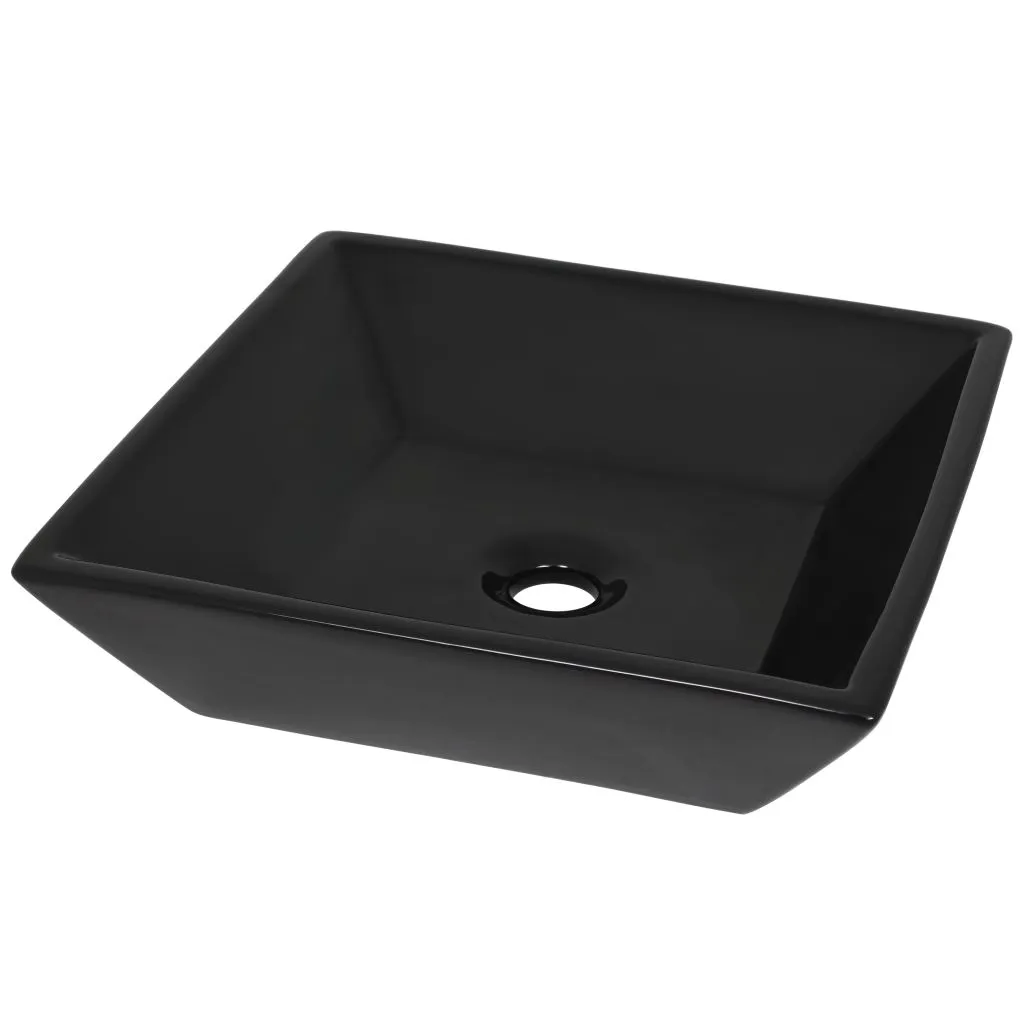 Vasque à poser carrée noire en céramique 41,5 cm pour meuble de bain