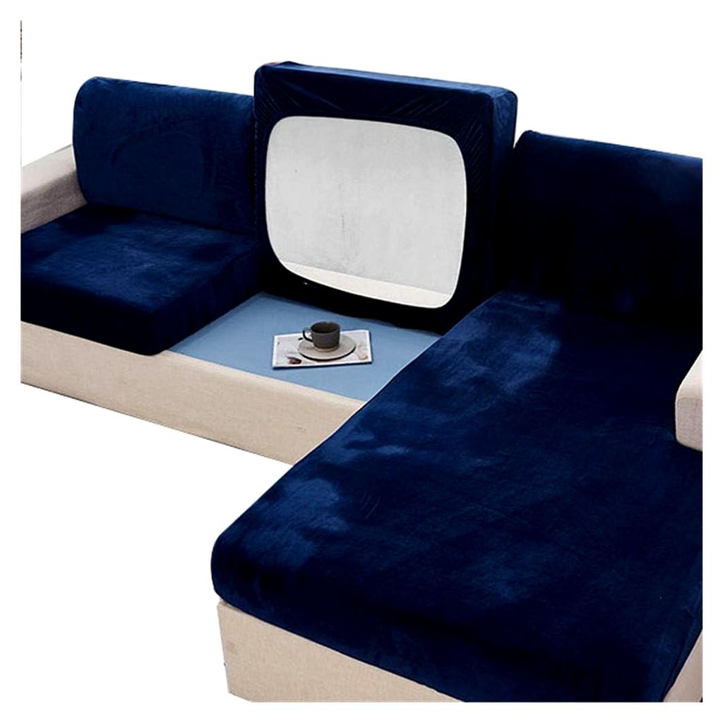 Sitzbezüge für Stühle, Loveseats und Sofas, hoher Stretch, Sofakissenschutz, Samt, schützt Sofakissen (groß, 2-Sitzer, dunkelblau)