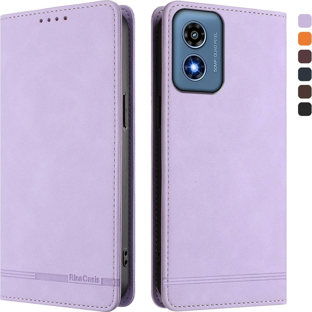 Hülle für Motorola Moto G Play 2024 4G, Retro Kunstleder Ständer Klapphülle mit Kartenfächer und Magnetische Violett