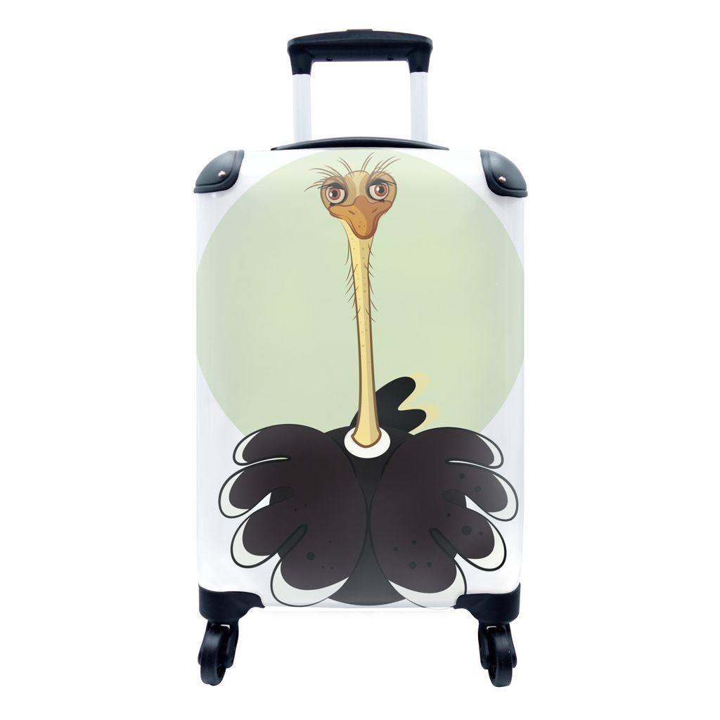 MuchoWow Koffer Handgepäck Trolley Rollkoffer Kleine Reisekoffer mit 4 Rollen - Illustration eines Straußes vor einem grünen Hintergrund - Cab...