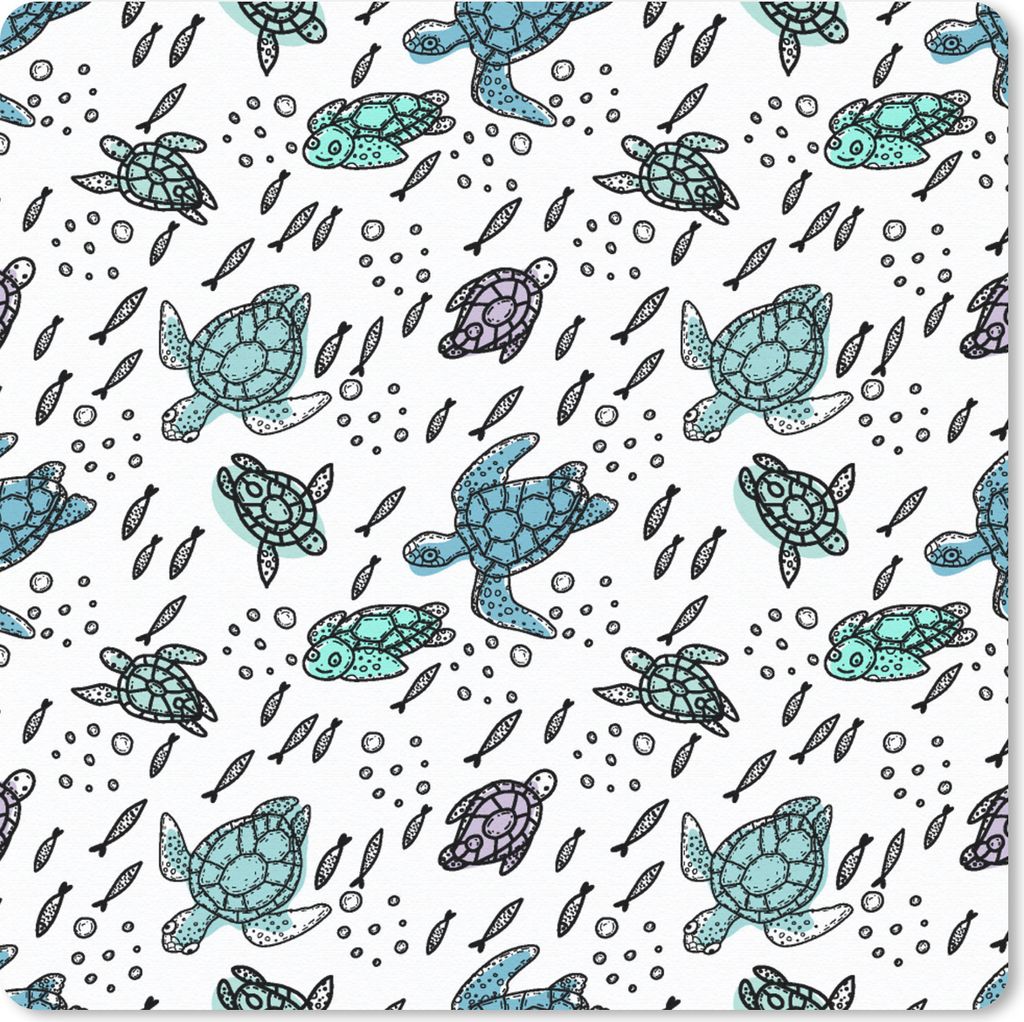 MuchoWow Mauspad Mousepad Muster - Schildkröte - Fisch 20x20 cm - Mousepads - Maus Mat - Pad - Mausunterlage - Desk Mat - Bureauartikeln