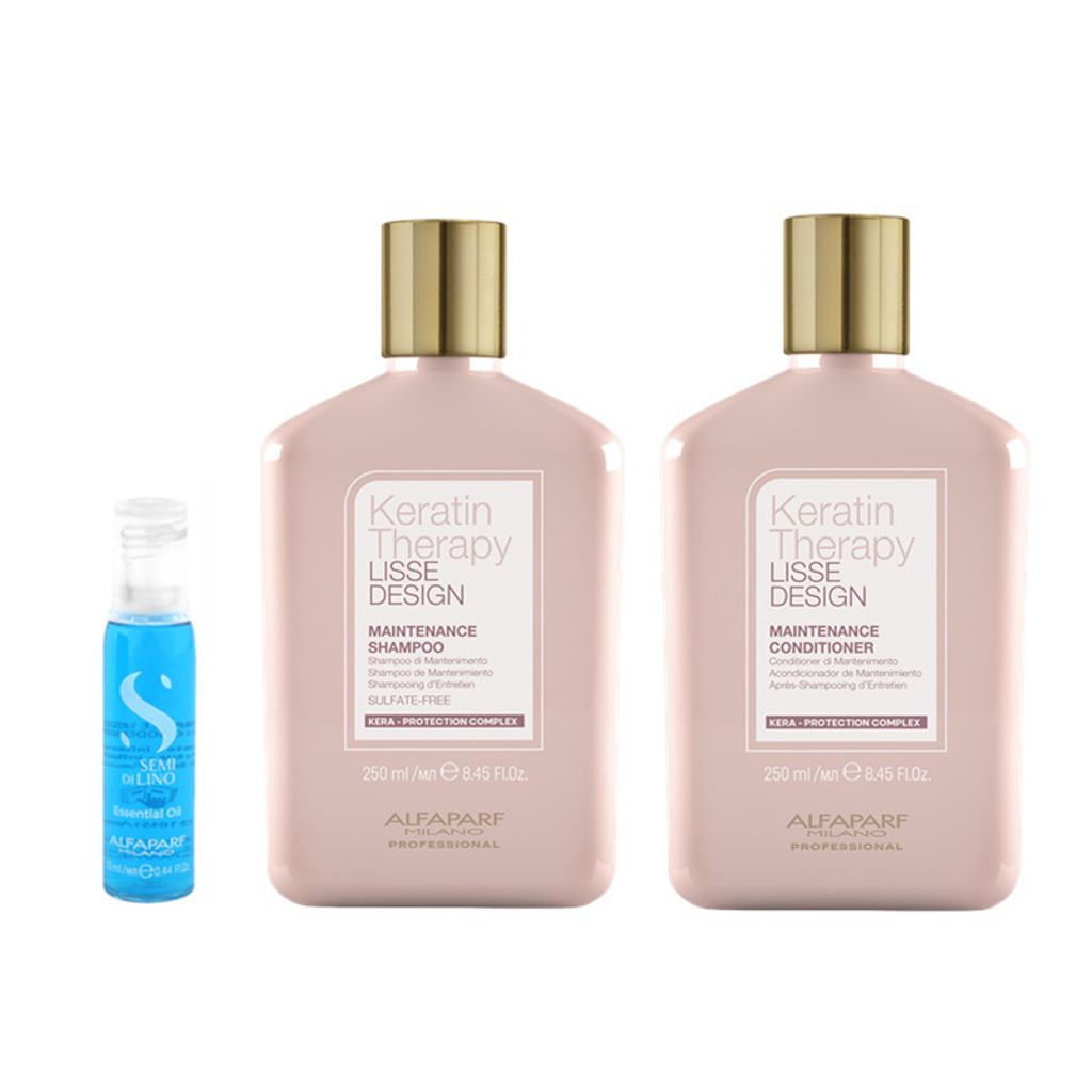 Alfaparf Keratin Therapy Lisse Design Maintenance Shampoo 250ml + Conditioner 250ml + Alfaparf SDL Essential Oil 13ml