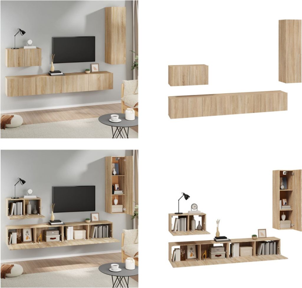vidaXL 4 tlg. TV Schrank Set Sonoma Eiche Holzwerkstoff - TV-Schrank-Set - TV-Schrank-Sets - TV-Schrank - TV-Ständer