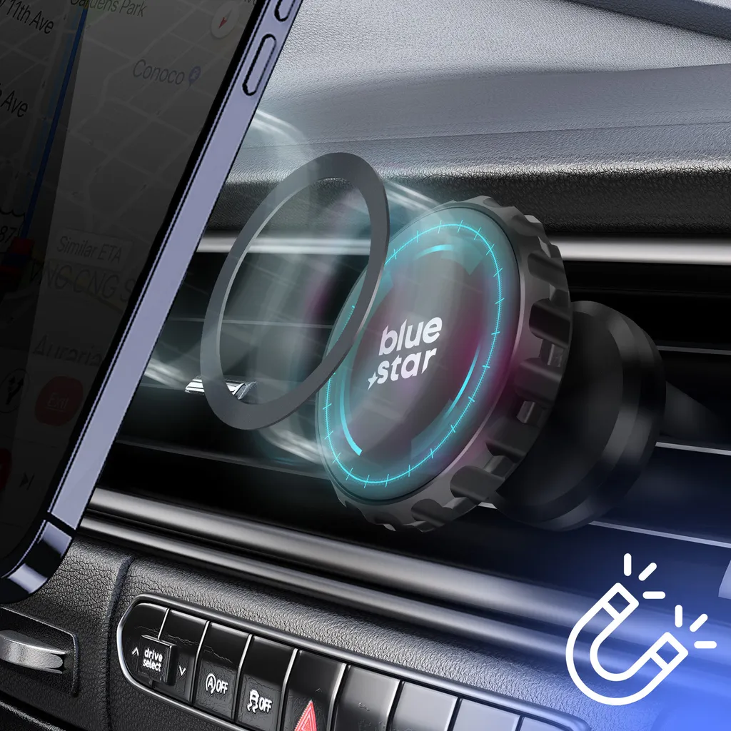 Supporto Auto Blue Star Magnetico 360° - Design Nero Premium - 7