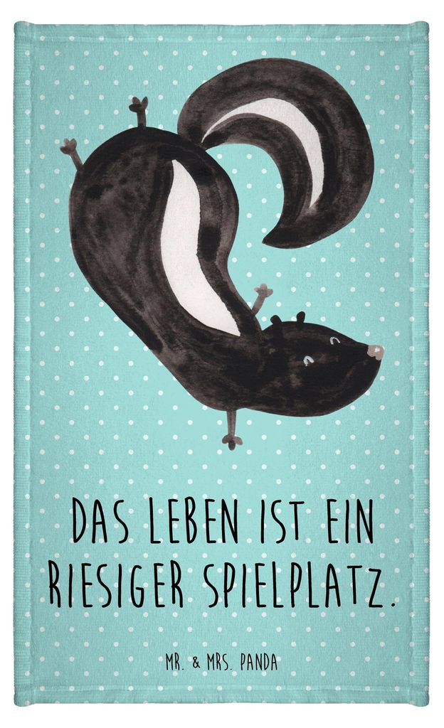 Mr. & Mrs. Panda Gästetuch Stinktier Handstand - Türkis Pastell - Geschenk, Skunk, Raubtier, Handtuch Gäste-WC, Stinker, badezimmer, Frotteetuch...