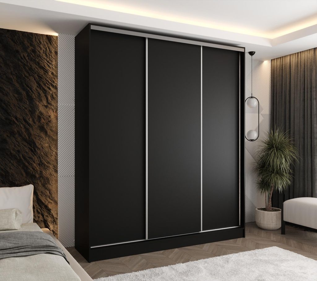 Moderner 3-türiger Schwebetürenschrank Schwarz 150x58x250 cm – Kleiderschrank für Flur, Schlafzimmer oder Ankleidezimmer