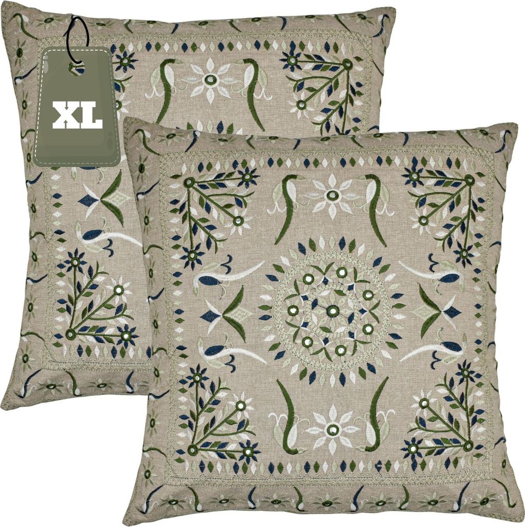 Marrakesch 2er Set Kissenbezug Kissen 50x50 cm groß | Sofakissen Kuschelkissen aus Baumwolle bestickt als Wohnzimmer Deko auf dem Sessel & Sofa | ...