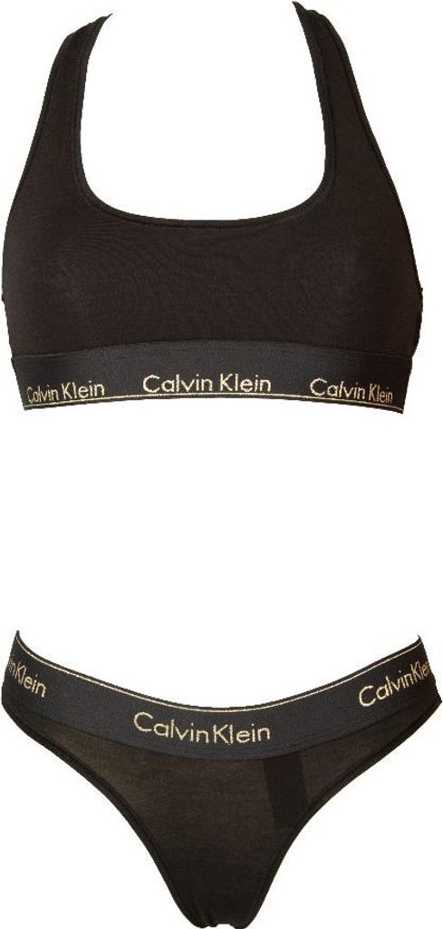 Komplettes Bralette-Set für Damen von CK CALVIN KLEIN mit freiliegendem elastischem Baumwoll-BH und Tanga, Artikel QF7453E, XL, Cotone 53%,Modal 3...