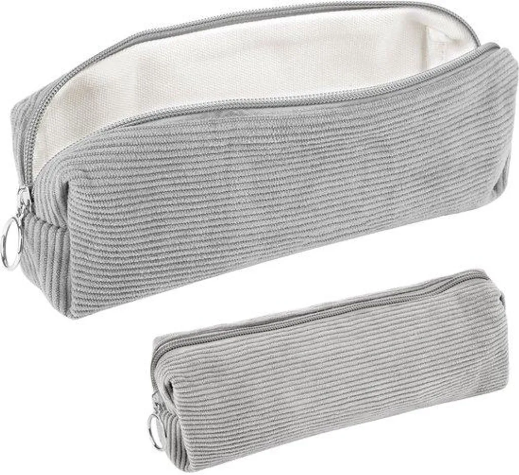 Pochette à stylos en velours côtelé gris durable et compacte