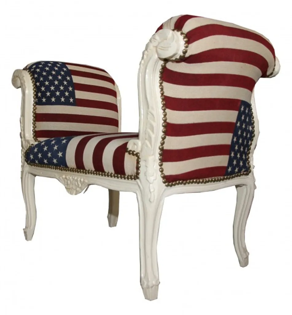 Tabouret baroque crème et banc USA avec drapeau, assise d'appoint - 2