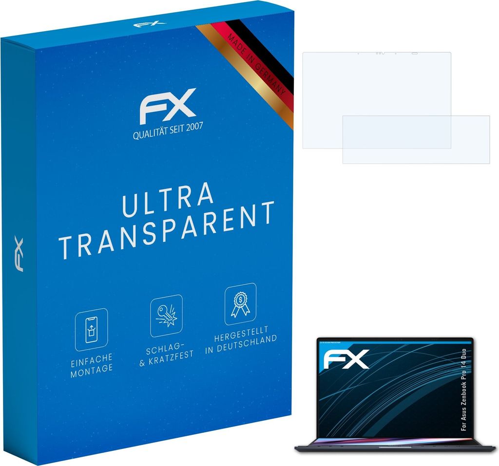 atFoliX FX-Clear 2x Schutzfolie kompatibel mit Asus Zenbook Pro 14 Duo Displayschutzfolie