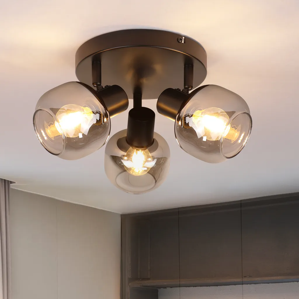 Plafonnier 3 spots verre fumé orientable luminaire de cuisine gris ZMH