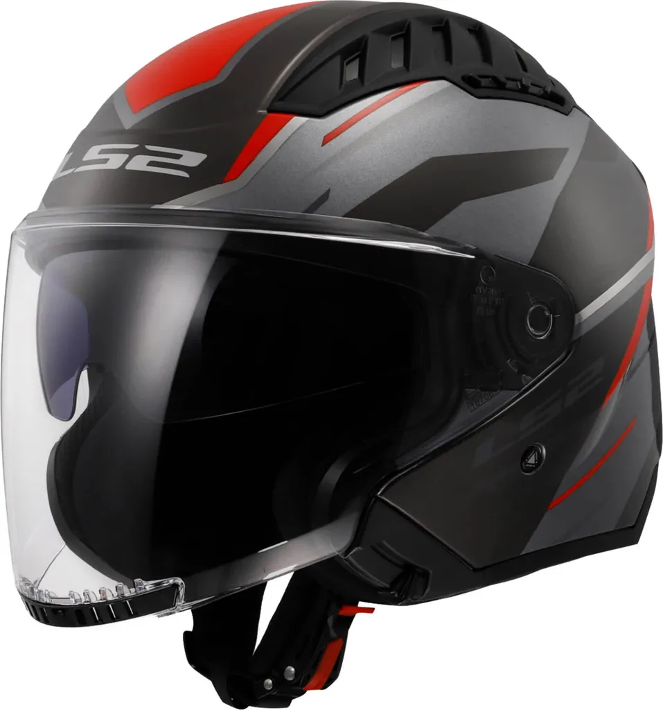 Casque Moto Ville LS2 OF600 COPTER II Diston Gris Rouge XS pour Homme