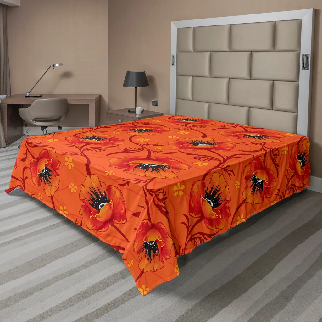 Drap plat doux anti-froissage imprimé Poppy Flower orange 260x228