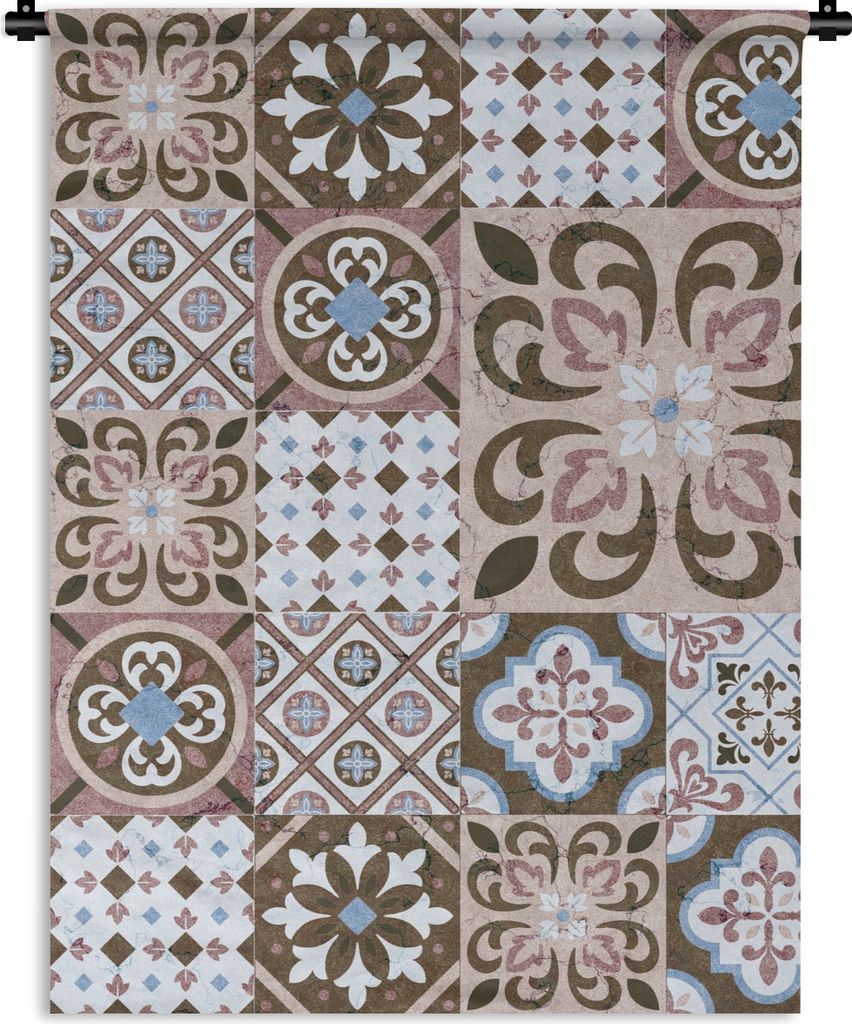 MuchoWow Wandteppich Wandbehang Muster - Vintage - Braun - Blumen - Formen 60x80 cm Tapisserie Dekoration Wandtuch - Decke - Wandtücher - Wohne