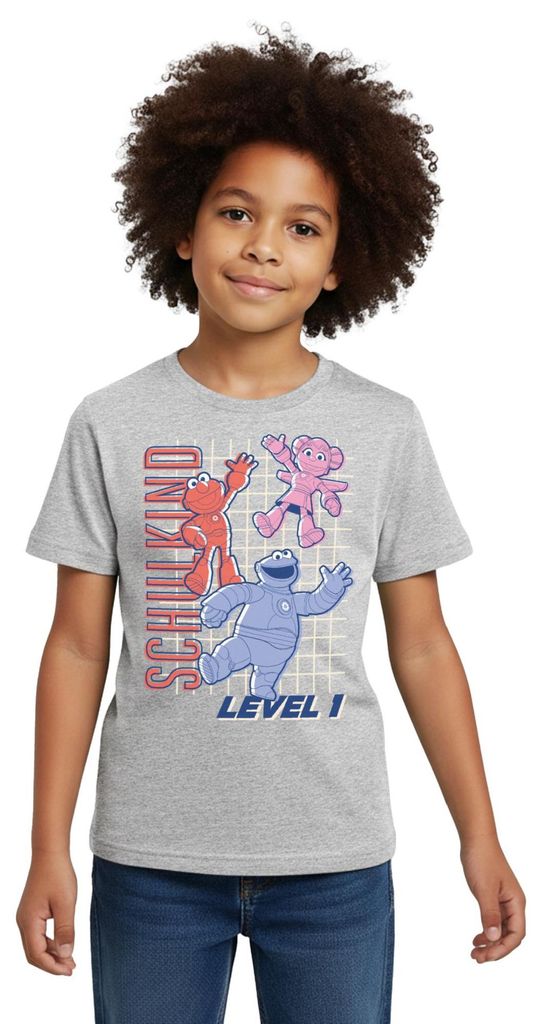 Spreadshirt Mecha Builders Team Schulkind Level 1 Kinderhelden Kinder T-Shirt, 110/116 (5-6 Jahre), Grau meliert