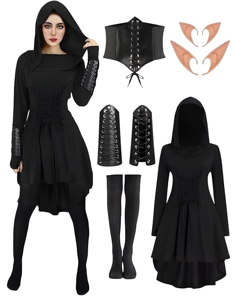 Damen Verkleidung Kostüm Renaissance Gothic Elf Korsett Schwarz XXL