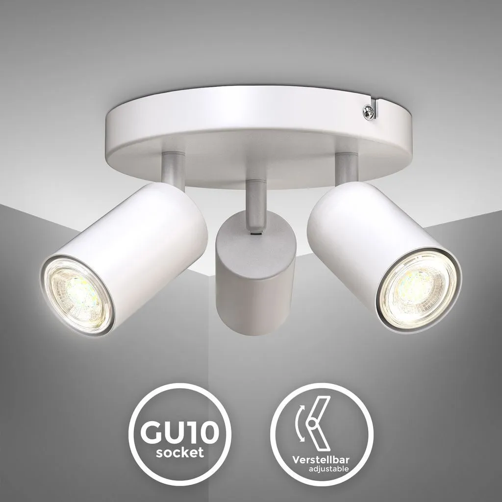Plafoniera 3 Faretti Orientabili B.K.Licht Bianco Matt - Design GU10