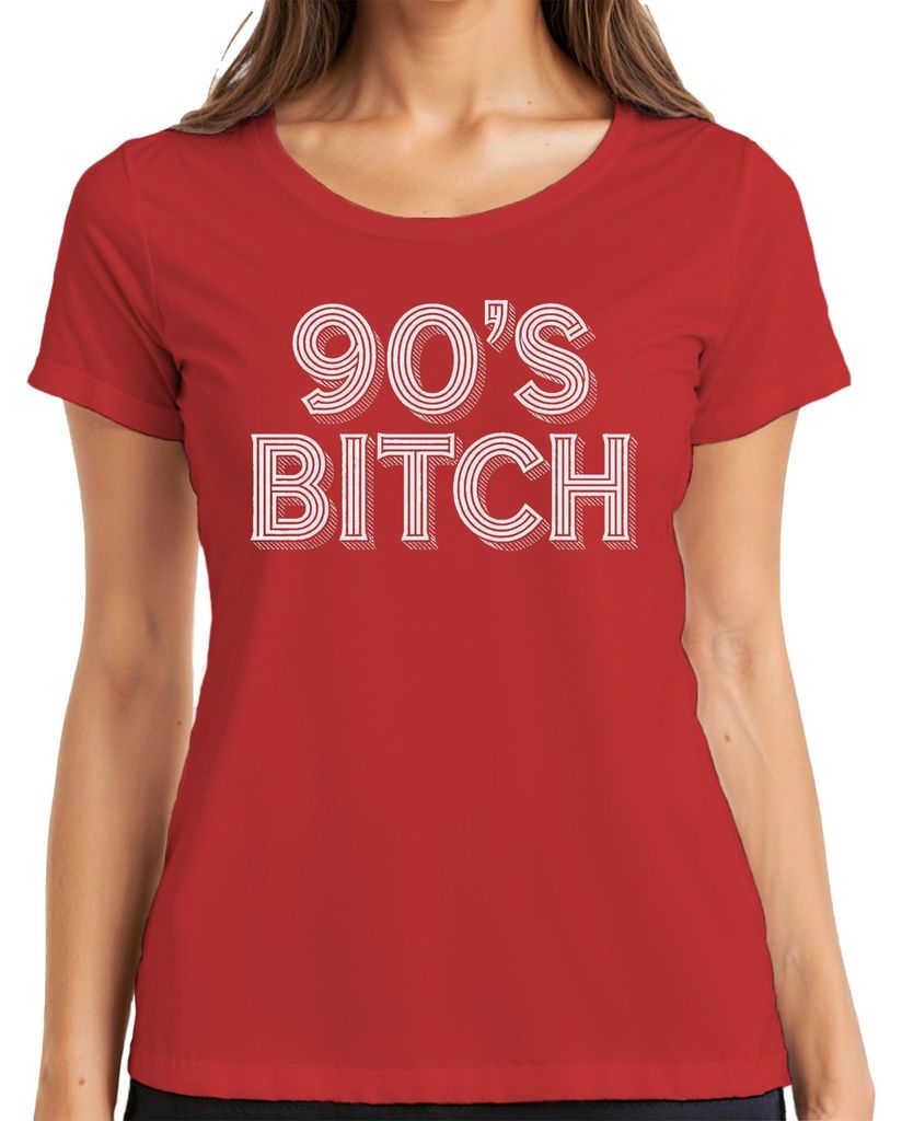 90's Bitch 90er Retro Nostalgie Geschenk 90s Vintage Geburtstag Damen T-Shirt, Rot, S