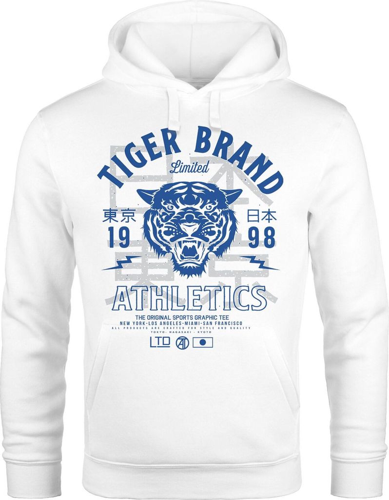 Cooles Herren Hoodie Tiger Brand Tokyo Supply Japan Athletic Sport Muskelshirt Muscle Shirt Neverless weiß-blau XXL