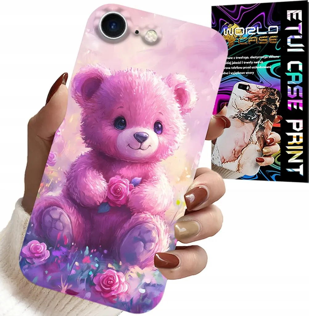 Custodia iPhone 8 Orsetto Rosa per Bambini e Ragazze + Vetro