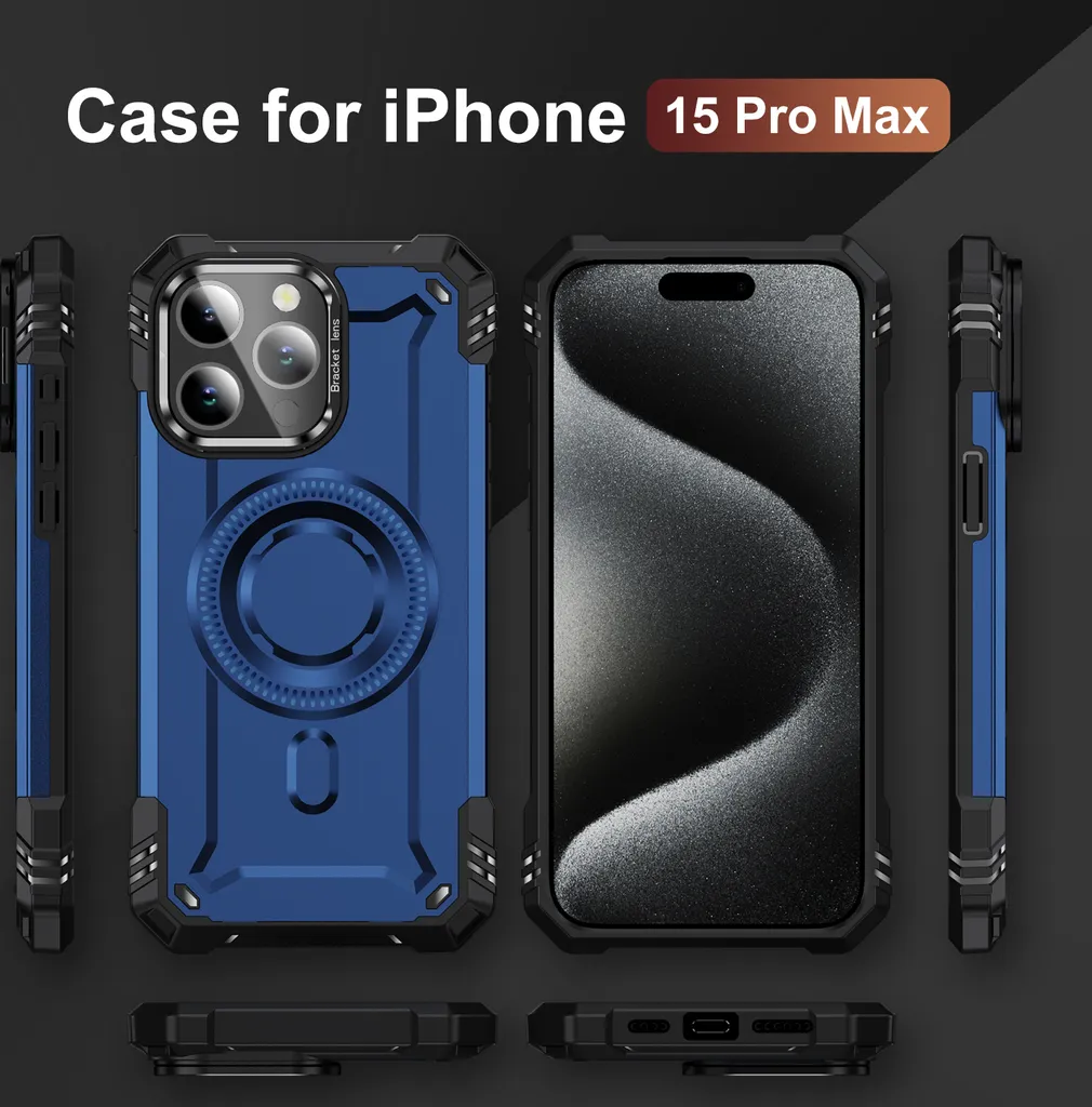 Cover Professionale iPhone 15 Pro Max Blu con Anello Magnetico - 2