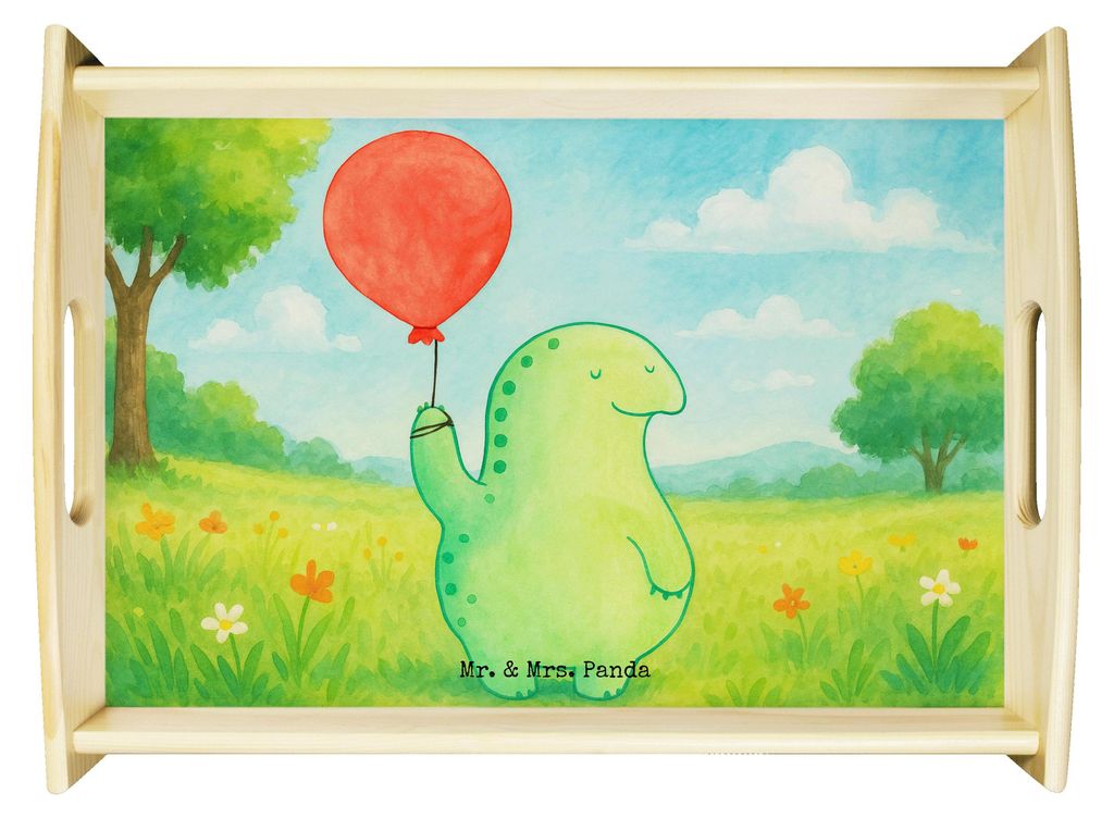 Mr. & Mrs. Panda serviertablett aus holz Schildkröte Luftballon Design - Weiß - Geschenk, Motivationsspruch, Sofa Tablett, sofatablett, Ballon, S...