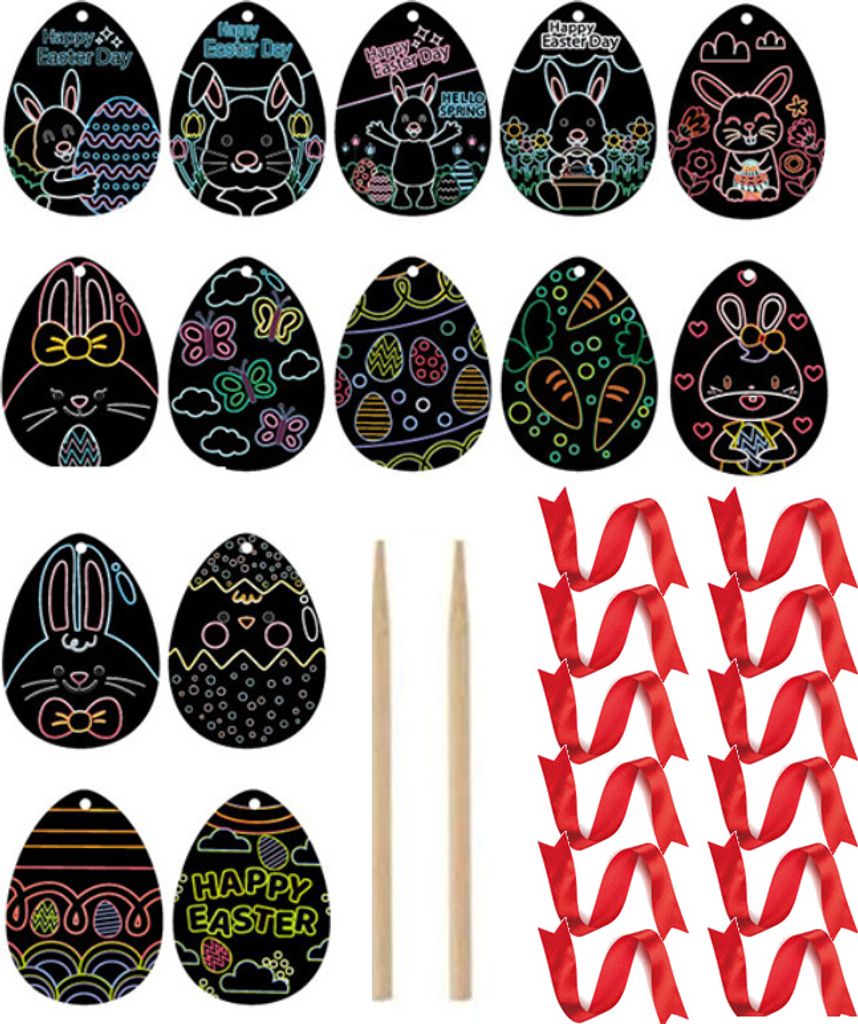 14pcs Bastelset Ostern Kratzbild Anhänger von Ostereier Bastelset für Kinder zum Basteln zum Ostern