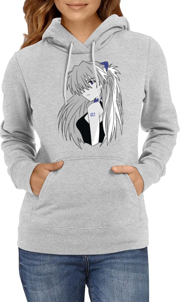 Damen Kapuzenpullover Japan Anime Manga Neon Anime Genesis Manga Evangelion Asuka Langley Soryu 04 Asuka Legendary Pilot, Lady XS / Grau