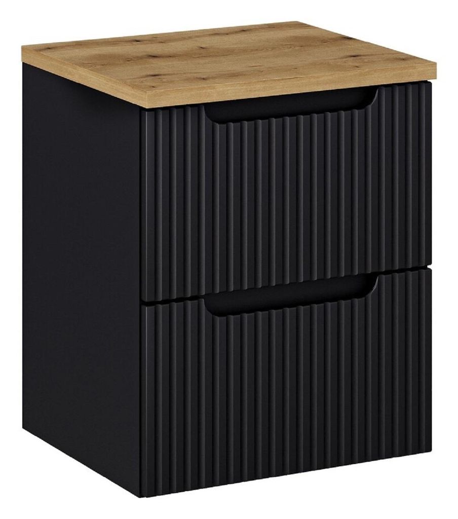 Waschbeckenunterschrank - Mit Arbeitsplatte 50 cm & Unterschrank 50 cm 2 Schubladen, Nova Black N BM121 - Schwarz/Evoke Eiche