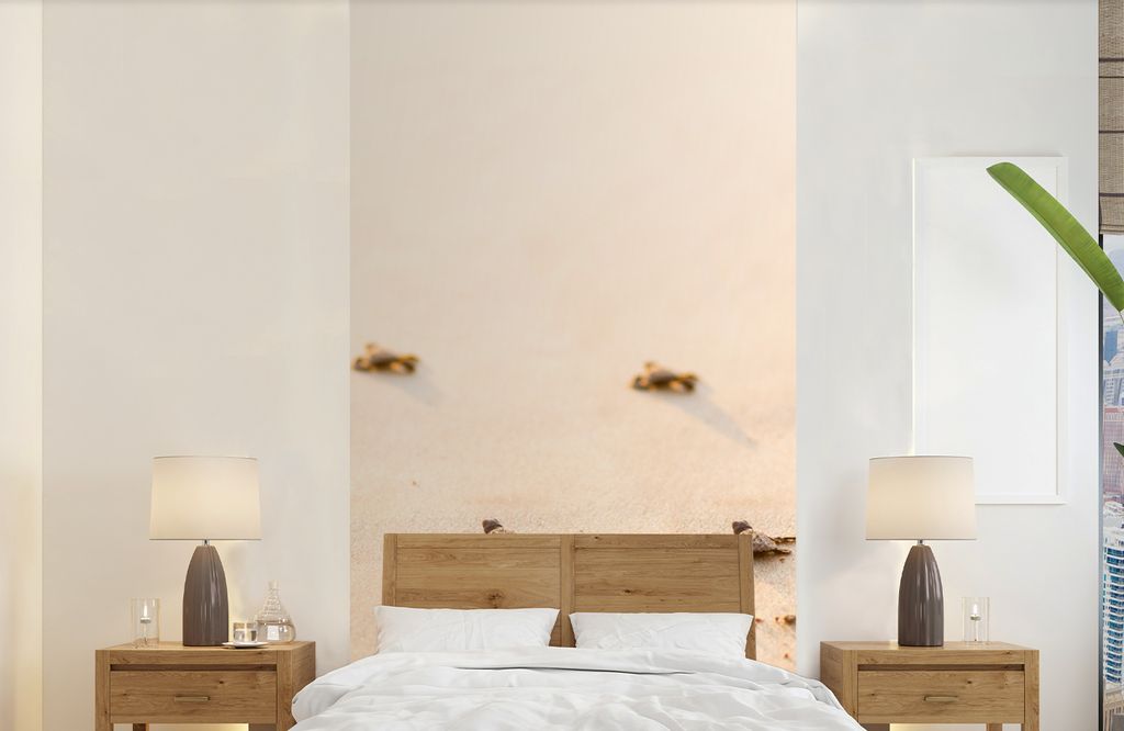 MuchoWow Fototapete für Wohnzimmer oder Schlafzimmer Wandtapete Vinyl Motivtapete Baby-Schildkröten Fotodruck - 120x240 cm - Hintergrundbild