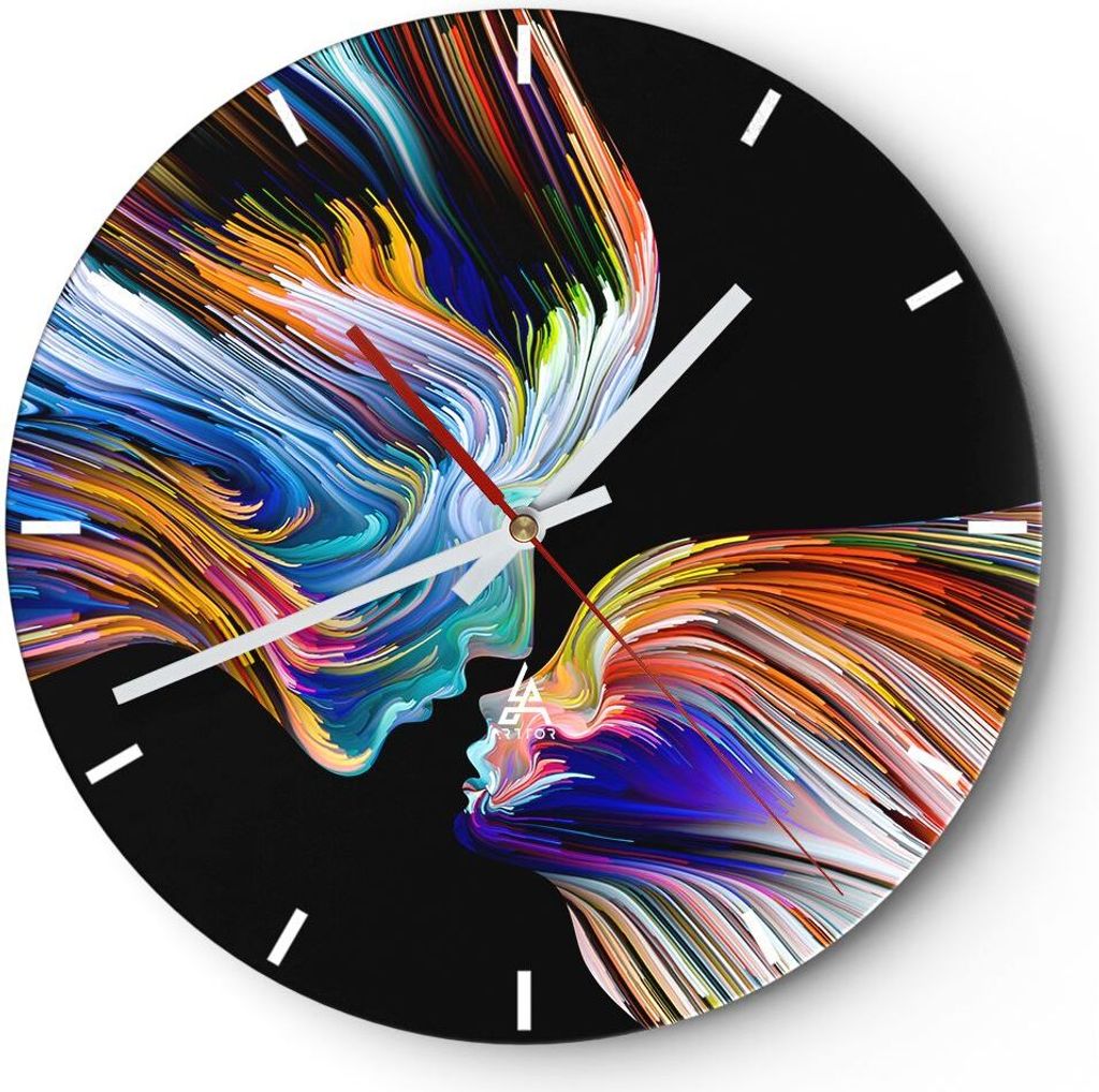 Wanduhr - Rund - Glasuhr - Abstraktion modern - 30x30cm - Schleichendes Uhrwerk - Lautlos - zum Aufhängen bereit - Dekoration Modern - Wanddekorat...