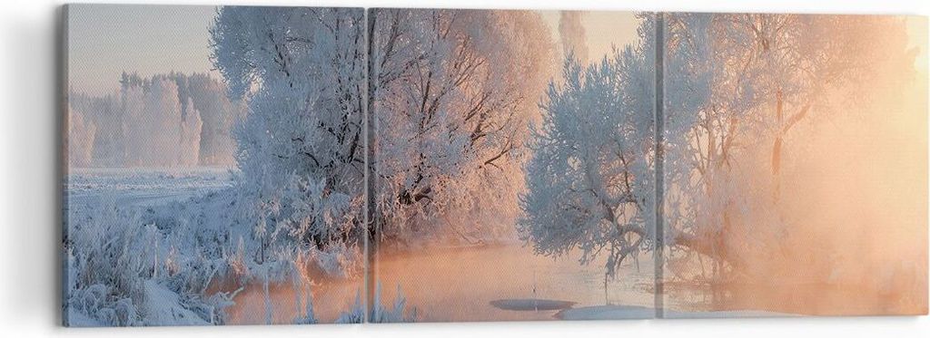 Bild auf Leinwand - Leinwandbild - Winter Schnee Fluss - 120x40cm - Wand Bild - Wanddeko - Leinwanddruck - Bilder - Kunstdruck - Wanddekoration - L...