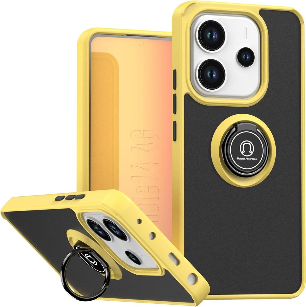 Hülle für Xiaomi Redmi Note 14 4G Matte Transluzent TPU Stoßfest Schutzhülle mit Ring Halter Ständer Gelb